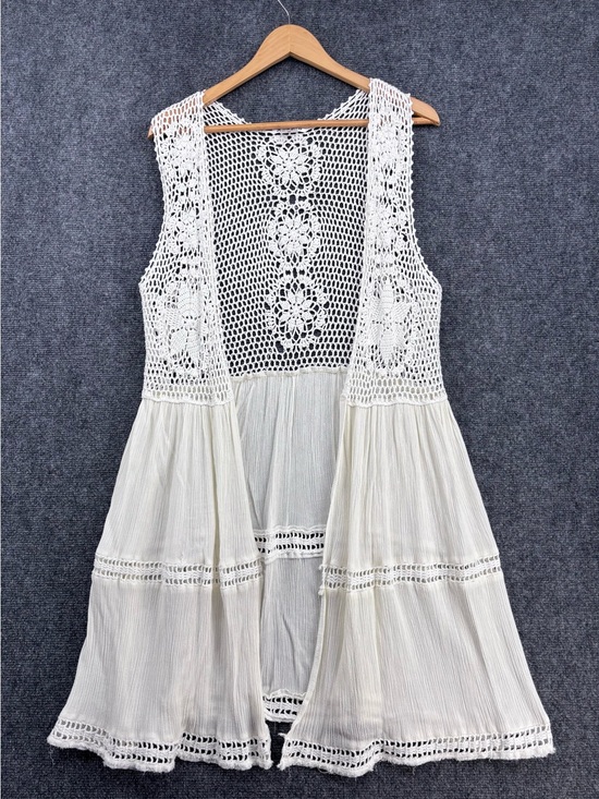 Nygard Collection Sweaters - Nygard Ivory Boho Festival Crochet Open Front Duster Vest Women’s M